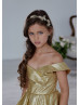 Gold Glitter Off Shoulder Flower Girl Dress